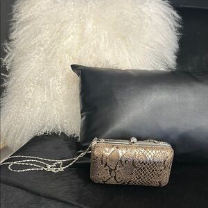 Elegant Brown Silver Metallic Snakeskin Clutch
